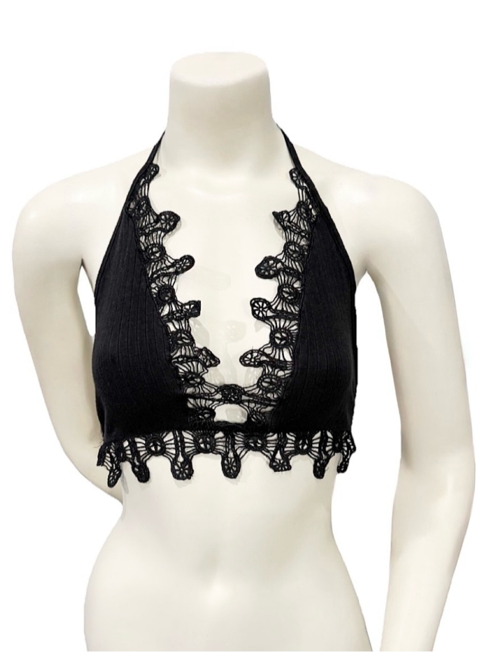 SHEIN Black Lace Halter Crop Top XS Y2K Goth Fairycore